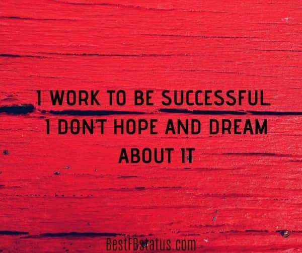 Red background with the text: "I work to be successful. I don't hope and dream about it."