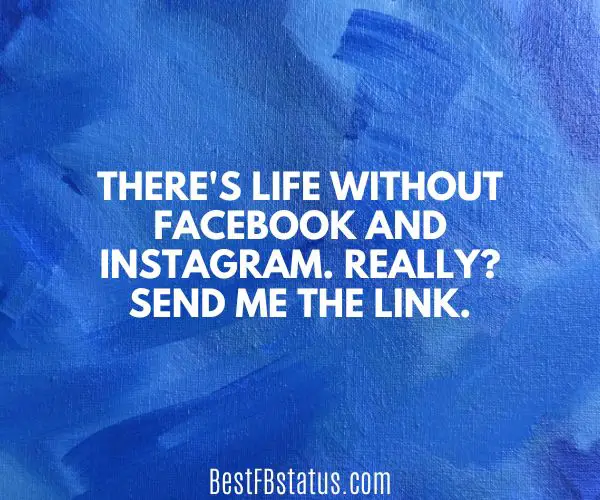 Blue background with the text: "There's life without Facebook and Instagram. Really? Send me the link."