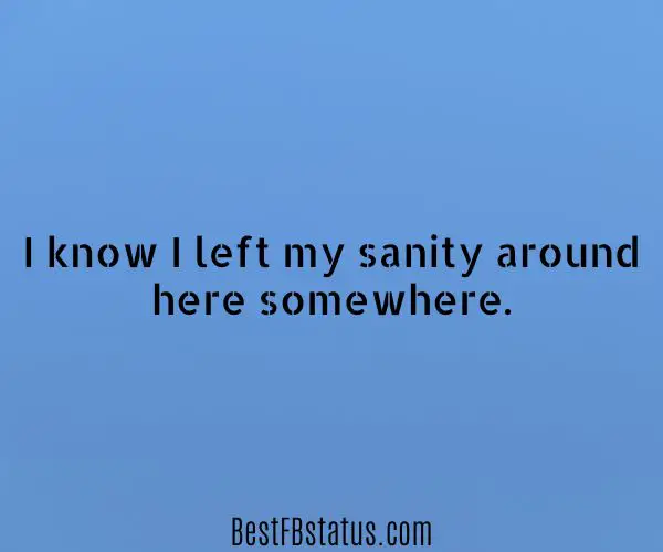 Blue background with the text: "I know I left my sanity around here somewhere."