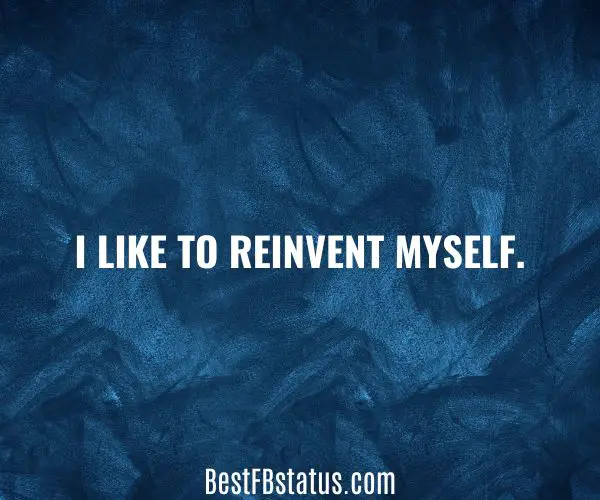 Dark blue background with the text: "I like to reinvent myself."
