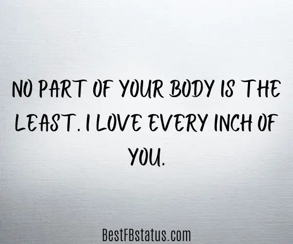 Gray background with the text: "No part of your body is the least. I love every inch of you."