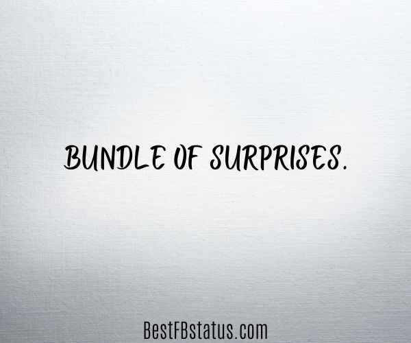 Gray background with the text: "Bundle of surprises."
