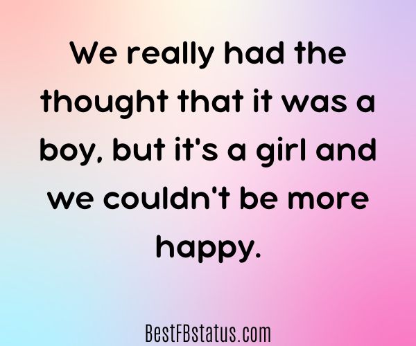 Multi-colored kami ng marami nana nga kilo aith the text: "We really had the thought that it was a boy, but it's a girl and we couldn't be more happy."