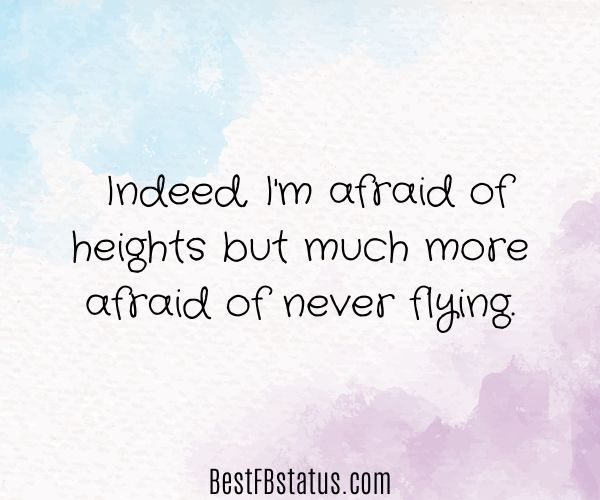 Multi-colored background with the text: "Indeed, I'm afraid of heights but much more afraid of never flying."