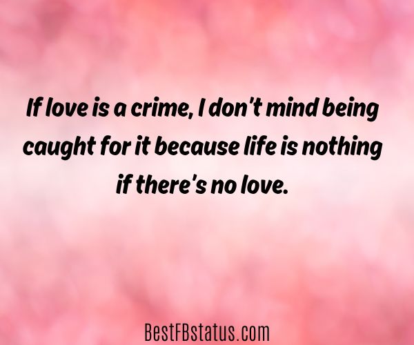 Pink background with the text: "If love is a crime, I don’t mind being caught for it because life is nothing if there’s no love."
