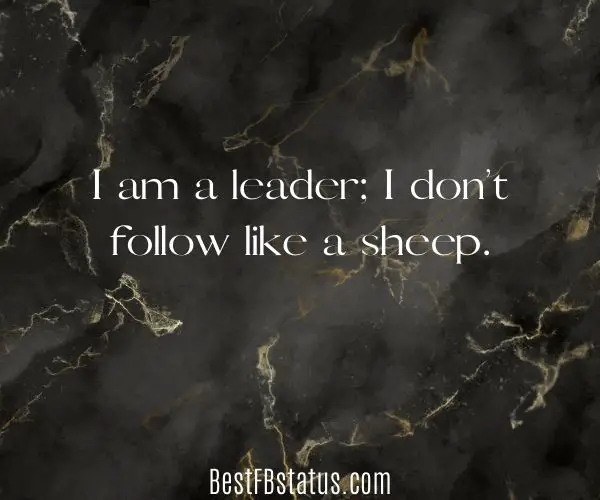 Black background witt the text: 15. "I am a leader; I don’t follow like a sheep."