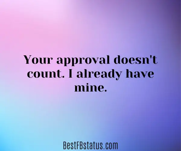 Multicolored background with the text: "Your approval doesn't count. I already have mine."