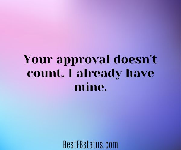 Multicolored background with the text: "Your approval doesn't count. I already have mine."