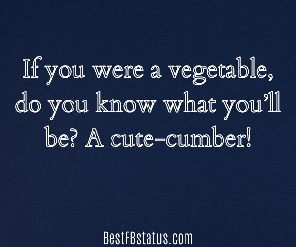 Blue background with the text: "If you were a vegetable, do you know what you’ll be? A cute-cumber!"