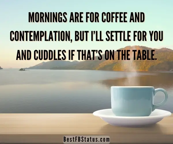 Image saying "Mornings are for coffee and contemplation, but I’ll settle for you and cuddles if that’s on the table."